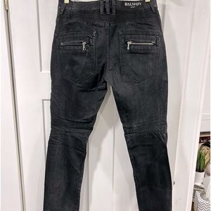 BALMAIN brand new black heavy denim motorcycle style multi-zip pocket jeans.